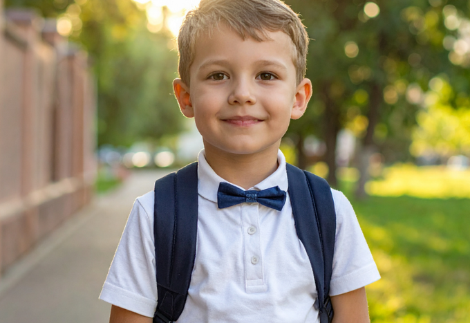 [Translate to English:] Enfant avec un sac à dos d'école